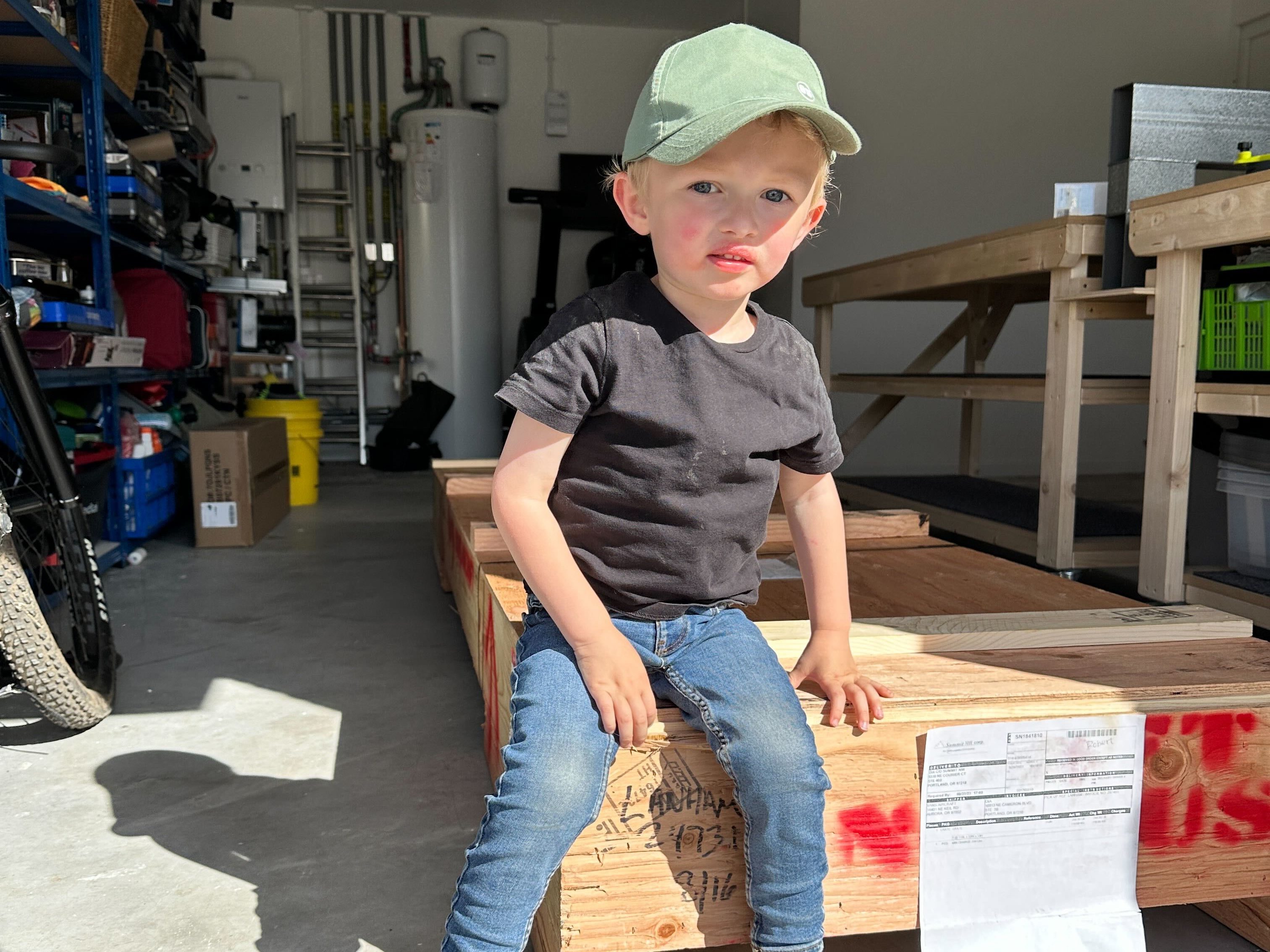 My grandson overseeing the delivery